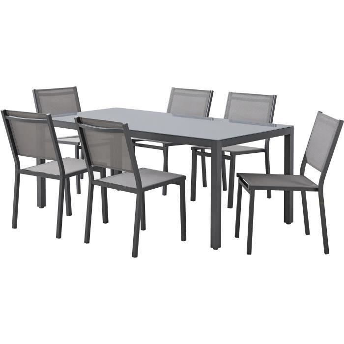 Ensemble table de jardin 6 personnes : Table + 6 chaises - Structure en aluminium - L180 x P 90 x H 