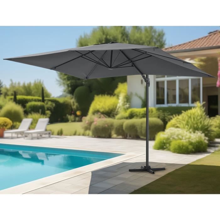 Parasol déporté 4x3 m - Inclinable et rotatif 360° - Toile déperlante - Structure aluminium - Gris a