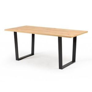 Table à manger - Décor chêne - Pieds en métal noir - L 180 x P 85 x H 74,5 cm - INDUSTRY