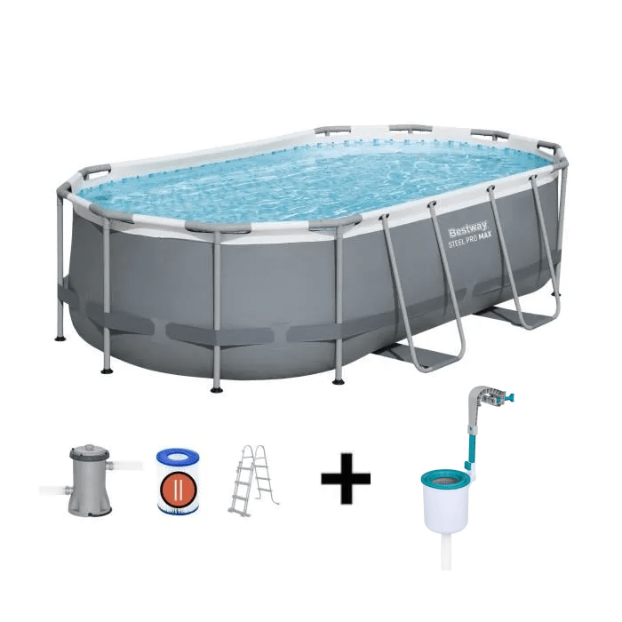 Kit Piscine hors sol tubulaire BESTWAY - Steel Pro MAX™ - 427 x 250 x 100 cm - Ovale (Avec filtre à cartouche échelle) + Skimmer