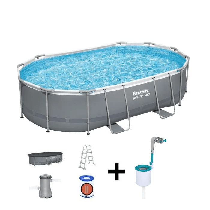 Kit Piscine hors sol tubulaire BESTWAY Steel Pro Max™ 488 x 305 x 107 cm Ovale Filtre à cartouche échelle - vue 2