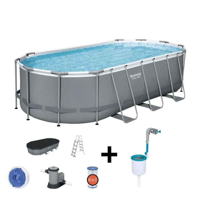 Kit Piscine hors sol tubulaire BESTWAY Steel Pro Max™ 549 x 274 x 122 cm Ovale Filtre à cartouche bâche échelle - vue 3