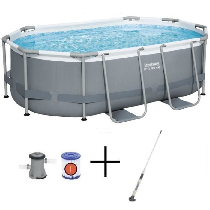 Kit Piscine hors sol tubulaire BESTWAY Steel Pro MAX™ 305 x 200 x 84 cm Ovale Livrée avev filtre a cartouche et 1 cart - vue 3