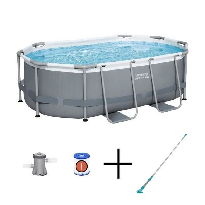 Kit Piscine hors sol tubulaire BESTWAY Steel Pro MAX™ 305 x 200 x 84 cm Ovale Livrée avev filtre a cartouche et 1 cart - vue 4