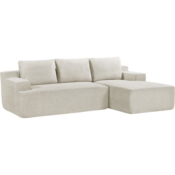 Canapé compressé modulable - 3/4 places - MARIE - Tissu Beige crème - Rangements - 244 x 156 x 85 cm