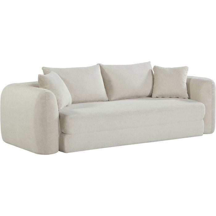 Canapé compressé convertible - 2/3 places - MARIN - Tissu Beige crème - 239 x 111 x 87 cm
