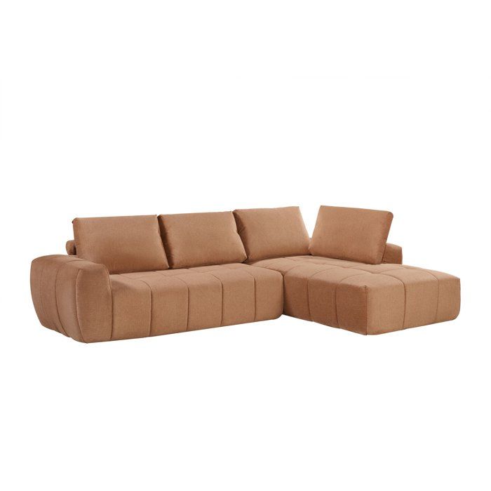 Canapé compressé modulable - 3 places - FLAVIE - Tissu Brun noisette - 283 x 193 x 86 cm