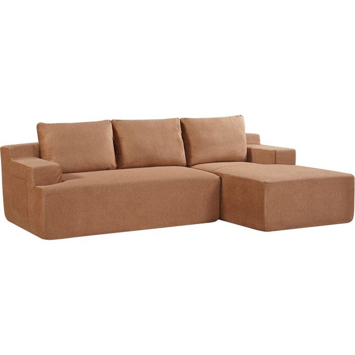 Canapé compressé modulable - 3/4 places - MARIE - Tissu Brun noisette - Rangements - 244 x 156 x 85 cm