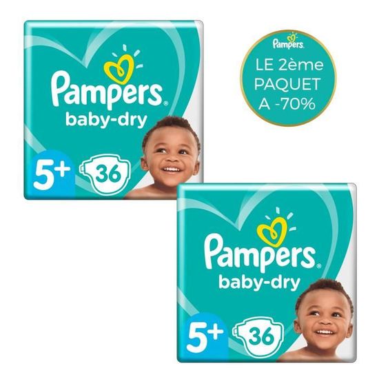 Pampers BabyDry Taille 5+, 36 Couches Lot de 2 Cdiscount
