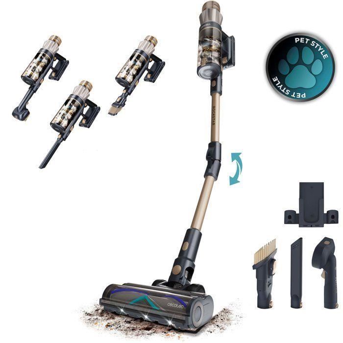 Aspirateur balai - CECOTEC Conga Rockstar RS90 Pet Flex - 40 000 Pa - 65 min - 140 m² - Or / Gris