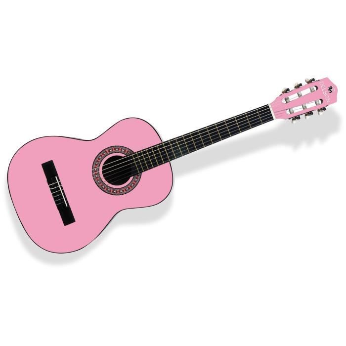 Pack Guitare Classique 1/4 Rose - 7 Accessoires Pour Enfant Rosace En C¿ur