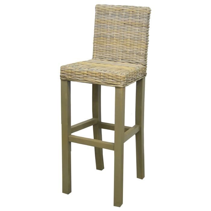 ALICE Tabouret de bar en bois massif beige Rotin naturel Scandinave