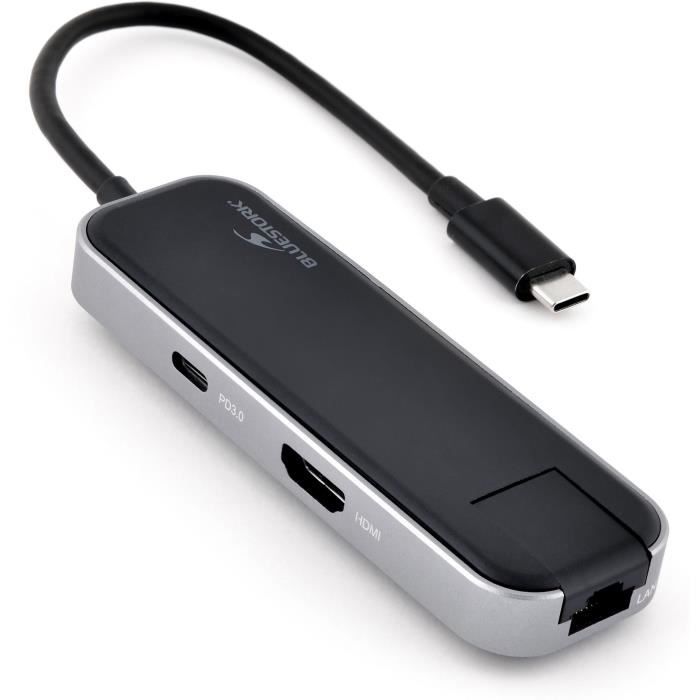 Connecteur Hub 6 en 1 - BLUESTORK - 3xUSB-A 2.0 +HDMI + USB-C + Ethernet RJ45 - (HUB-OFFICE)