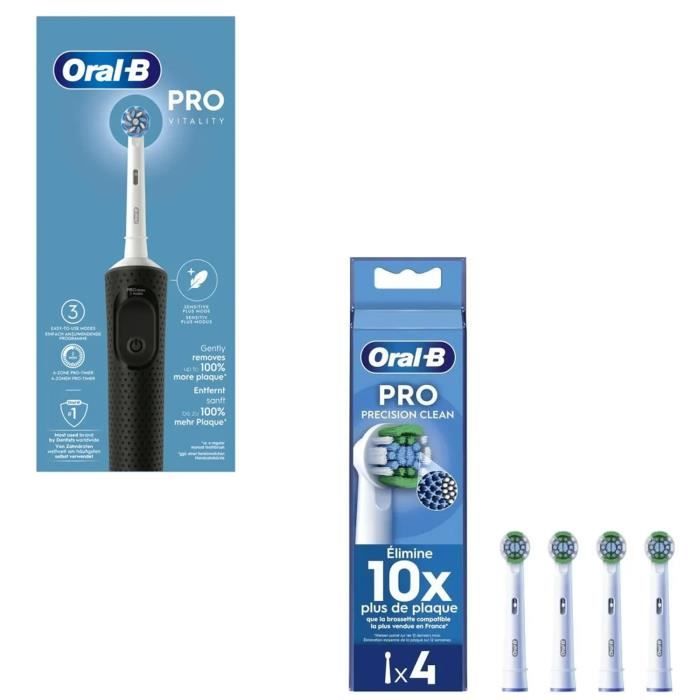 Brosse à dent électrique ORAL-B Vitality Pro Black + ORAL-B Brossettes Precision Clean x4