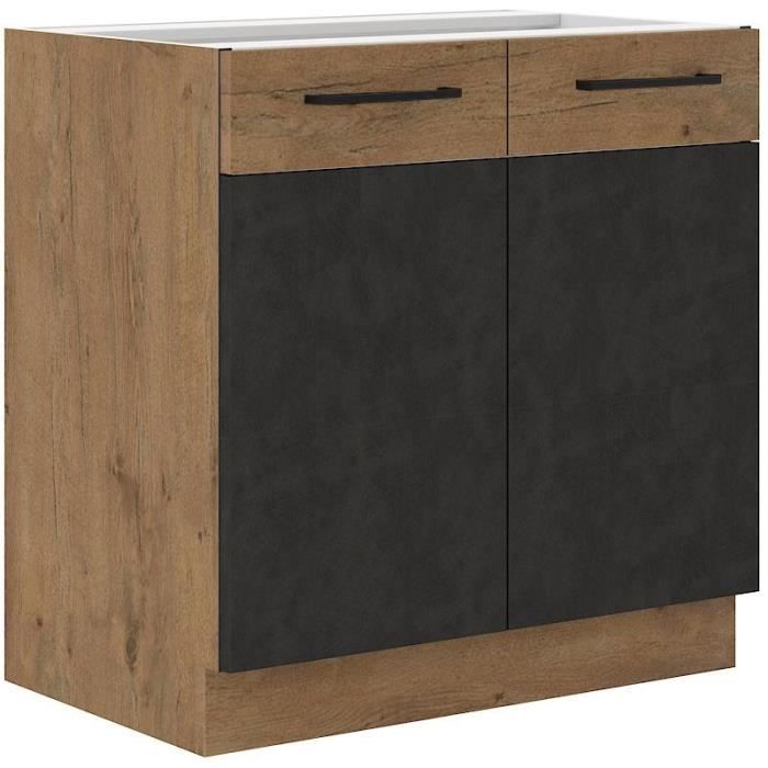 Meuble sous évier ROCK - Mélaminé décor chêne lancelot et gris matera - 1 porte - L80 x H82 cm