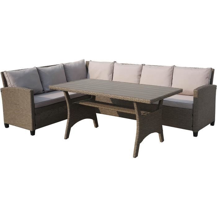 Salon de jardin MILOS 5 personnes - Canapé dangle gauche + Table repas en résine tressée - L 238 x P 180 x H 76 cm - Beige Salon de jardin MILOS 5 personnes - Canapé dangle gauche + Table repas en résine tressée - L 238 x P 180 x H 76 cm - Beige
