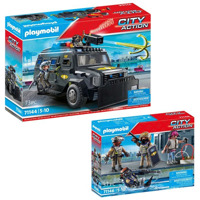 Playmobil pack Police Véhicule dintervention (71144) + Equipe des forces spéciales (71146)
