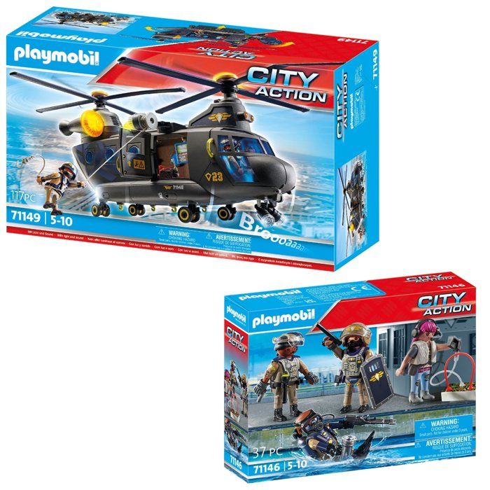 Playmobil pack hélicoptère Police Hélicoptère de transport (71149) + Equipe des forces spéciales (71146)