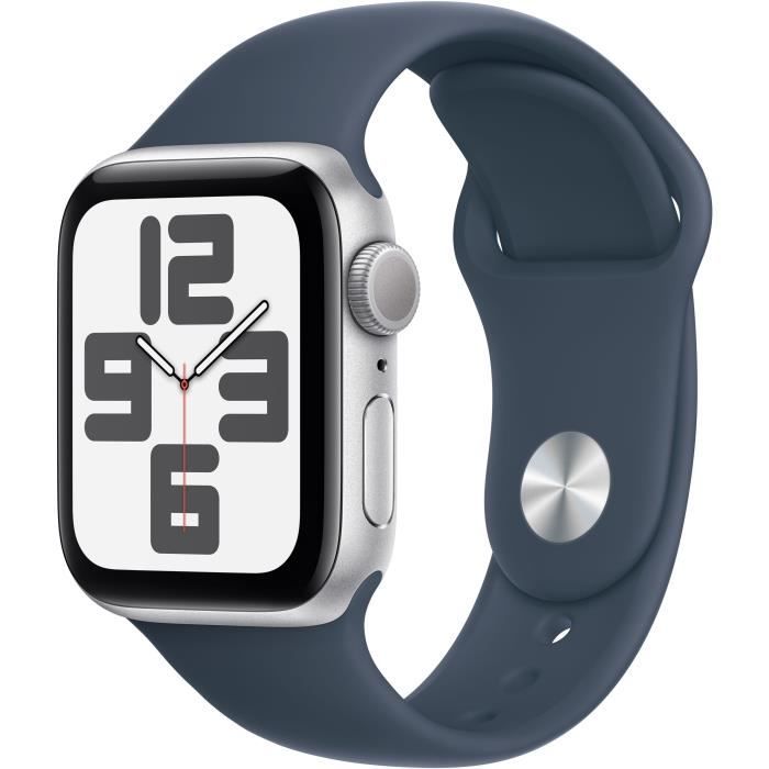 Apple Watch SE GPS - 40mm - Boîtier Silver Aluminium - Bracelet Storm Blue Sport Band - S/M