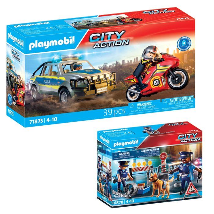 Playmobil pack Pickup Police Pick-up de police (71875) + Barrage de Police (6878)