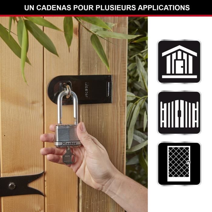 Master Lock M115XQLFCCSEN Lot De 4 Cadenas Acier Laminé + Revêtement Magnésium - 48mm, Manille 38mm, Noir