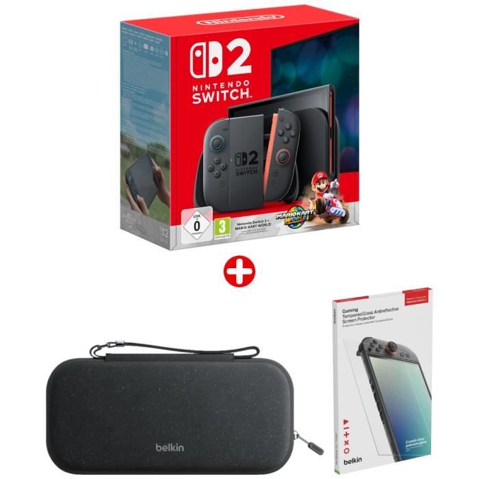 Pack Nintendo : Console Nintendo Switch 2 + Mario Kart World (Code) + Sacoche de transport Belkin +  Protection