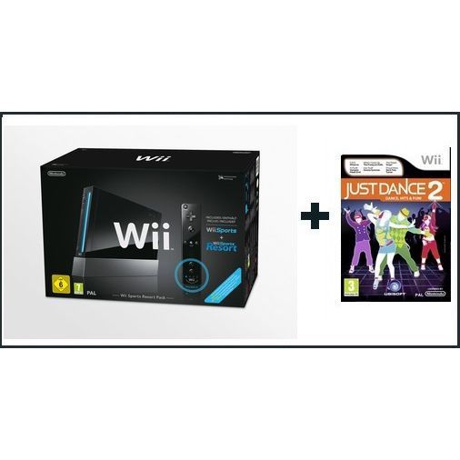 Console Wii Noire - Nintendo - Wii Sports + Wii Sports Resort + Just Dance 2 - Pack Spécial