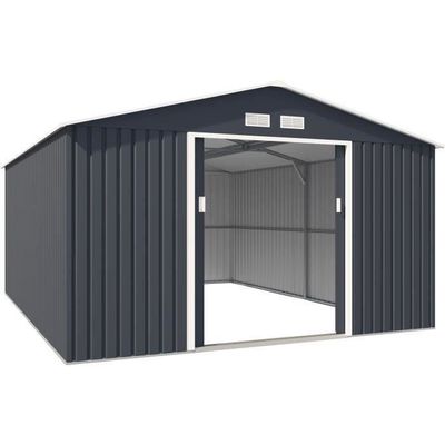 Abri De Jardin Extérieur Avec Toit Incliné, Porte Coulissante Et Aerations Base En Metal Pour Jardin Arriere Cour 213 X 112 X 186 Cm 88442889