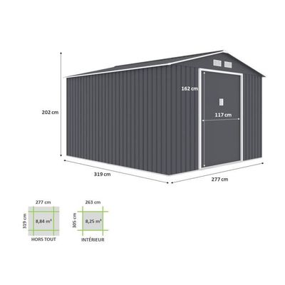 WIFESE Abri De Jardin 118,5x97x209,5 C En étal Gris Cabane De Jardin