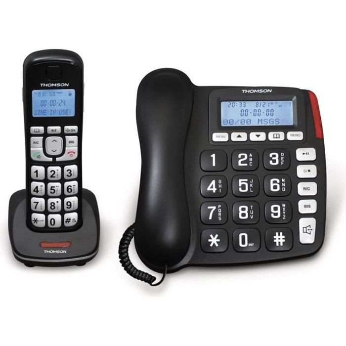 Thomson Comby 2 en 1 Base Filaire + Téléphone Sans Fil Noir