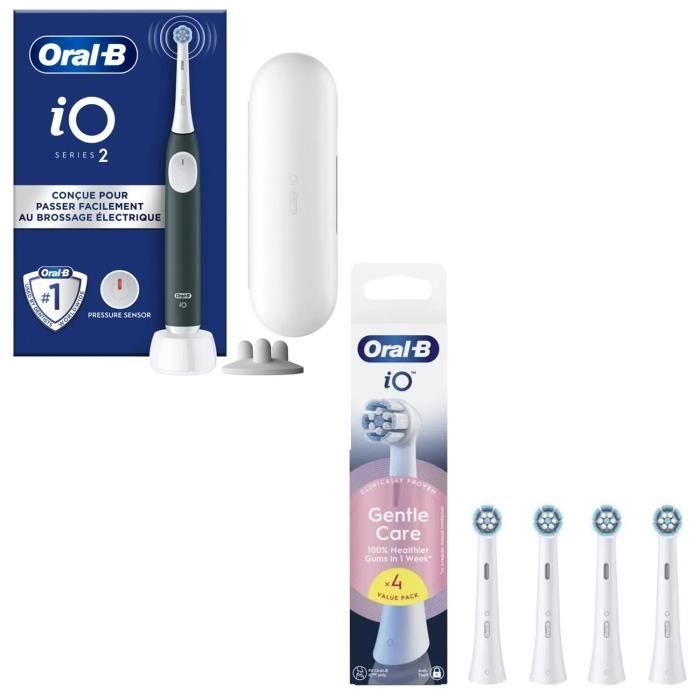 Brosse à dent électrique iO2 Series Forest Green + Travel Case + ORAL-B iO refills x4 Gentle Care Blanc