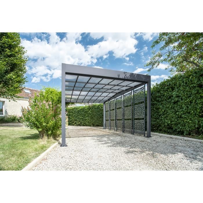 Carport métal - TRIGANO - LIBECCIO 5 - Gris anthracite - Brises vues - 16,60 m²
