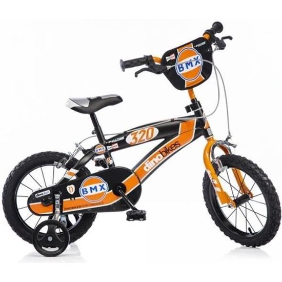 DINOBIKES Vélo BMX Enfant garçon - 14'' - 4/7 ans - Noir et orange