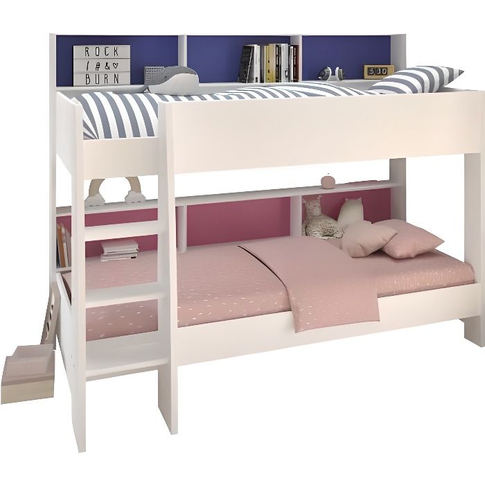 parisot lit superposé enfant contemporain blanc megève - sommiers inclus - l 90 x l 200 cm - jim