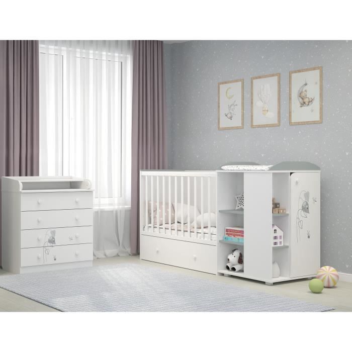 Chambre bébé duo VOLT : lit bébé évolutif et commode