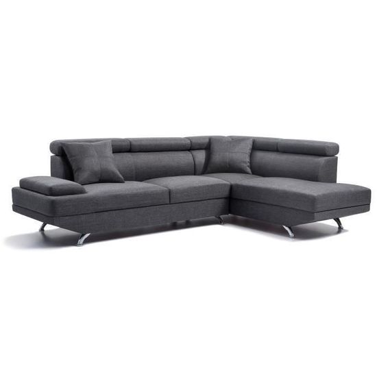 Scoop Canapé Dangle Droit Fixe 4 Places Tissu Gris Foncé Contemporain L 259 X P 182 Cm