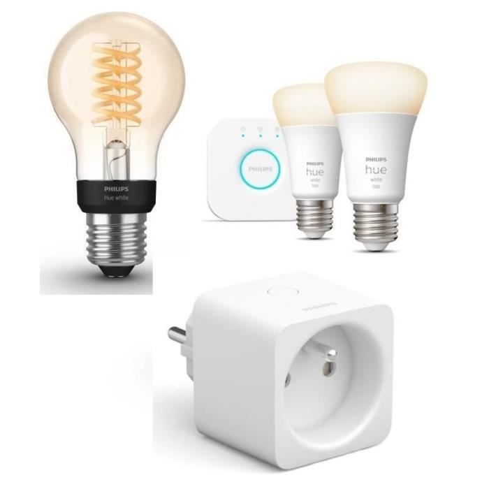 PHILIPS HUE White Kit de démarrage E27 pont et 2 ampoules + 1 ampoule