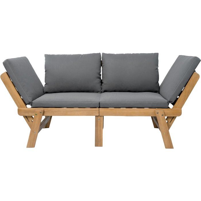 Banquette de jardin convertible en bois dacacia FSC - KAYDA - Avec coussins - Gris foncé - 2 places