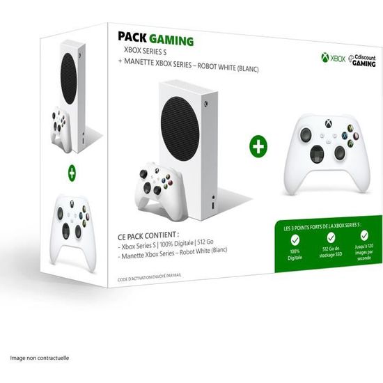 Pack Xbox : Console Xbox Series S - 512Go + 2ème manette Xbox Series sans fil nouvelle génération - Robot White (Blanc)