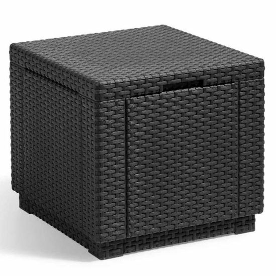Tabouret Cube Avec Rangement Keter - Gris - Rotin Plat - Résistant Aux Intempéries