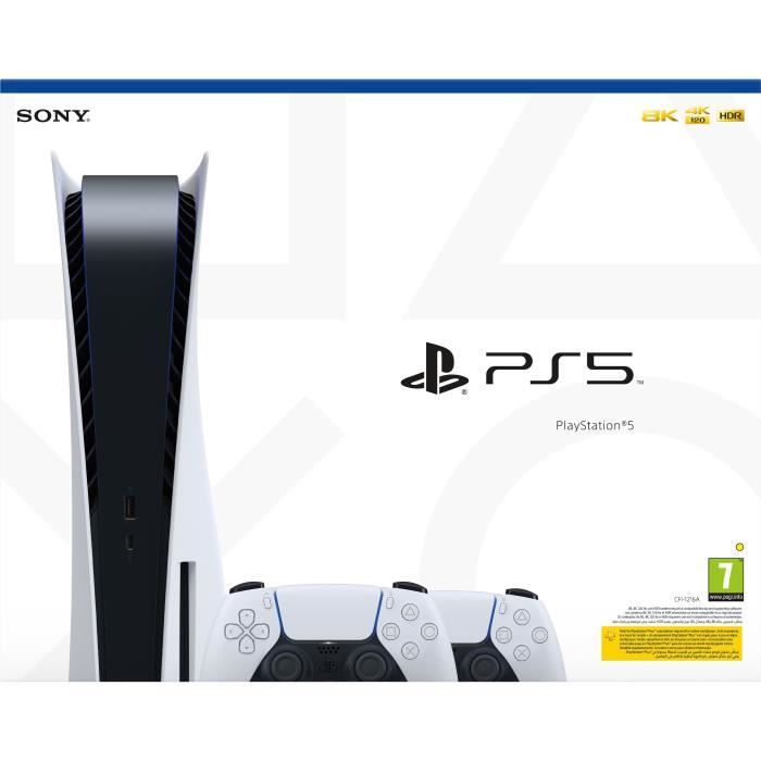 Console PlayStation 5 Standard + 2ème Manette DualSense Blanche