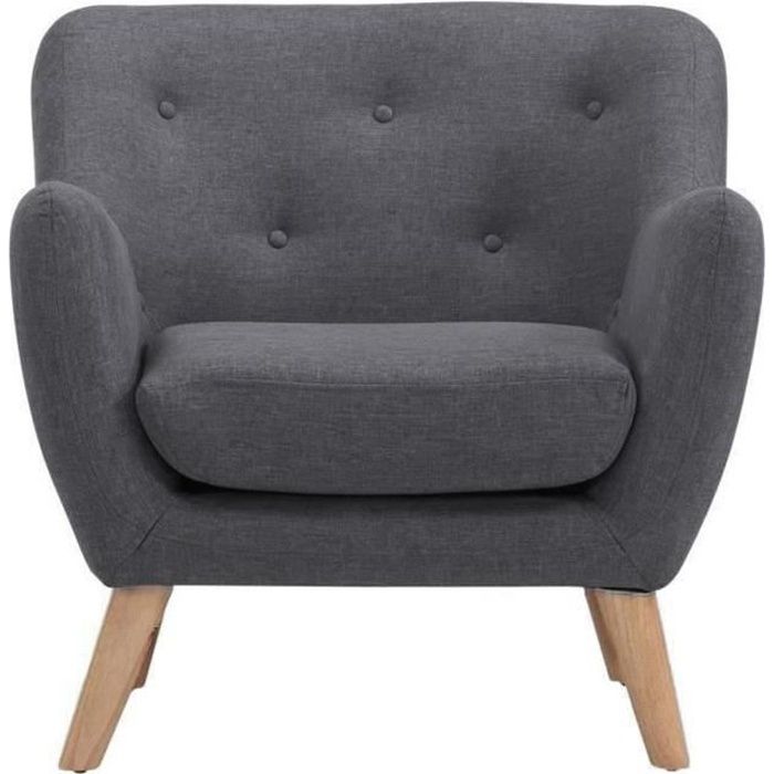 Scandi Fauteuil Scandinave En Tissu Chiné Gris Anthracite L 79 X P 82 Cm