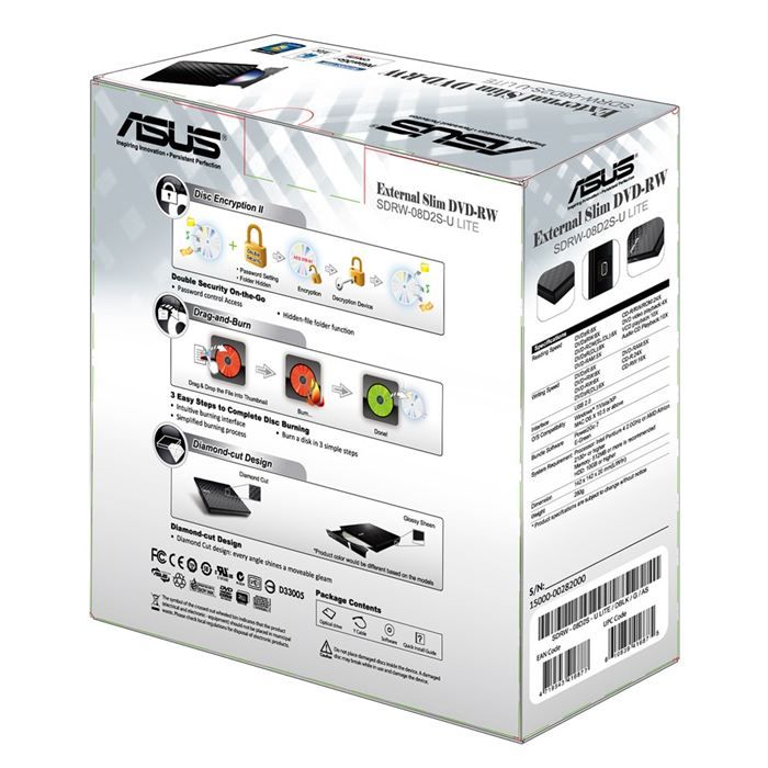 ASUS SDRW-08D2S-U Lite Lecteur optique DVD±R/RW Blanc 