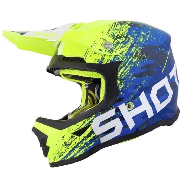 SHOT Casque Cross Furious Kid Counter - Enfant - Bleu et néon jaune