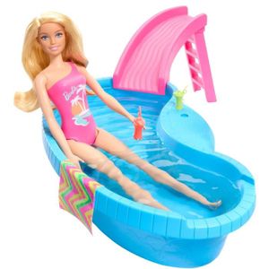 POUPÉE Barbie - Poupée et accessoires - Coffret poupée blonde avec piscine