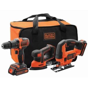 BLACK&DECKER Kit 18V BCK31S1S - Perceuse à percussion - Ponceuse de détail - Scie sauteuse