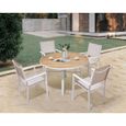 Ensemble repas de jardin table ronde Diam. 120cm et 4 fauteuils - Aluminium Blanc-0