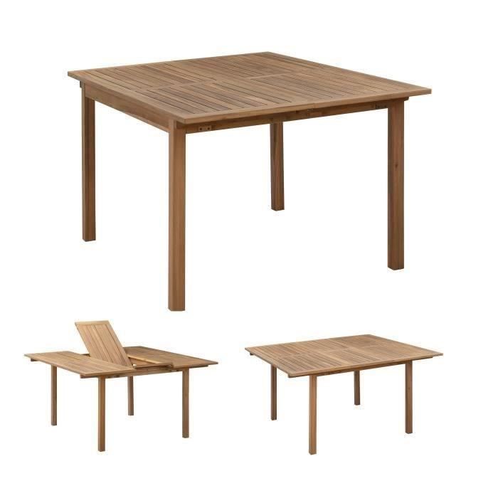 Ensemble repas de jardin carré extensible 100/140x140cm Acacia et 6 fauteuils inclinables bois textilène