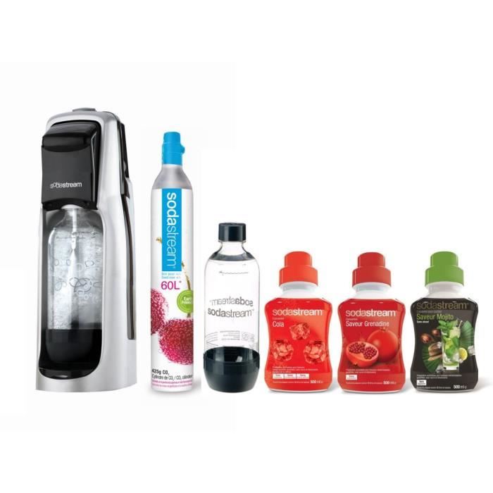 SODASTREAM MÉGA PACK Machine à soda Jet Silver + 3 concentrés + 1