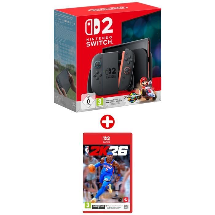 Pack Nintendo : Console Nintendo Switch 2 + Mario Kart World (Code) + NBA 2K26
